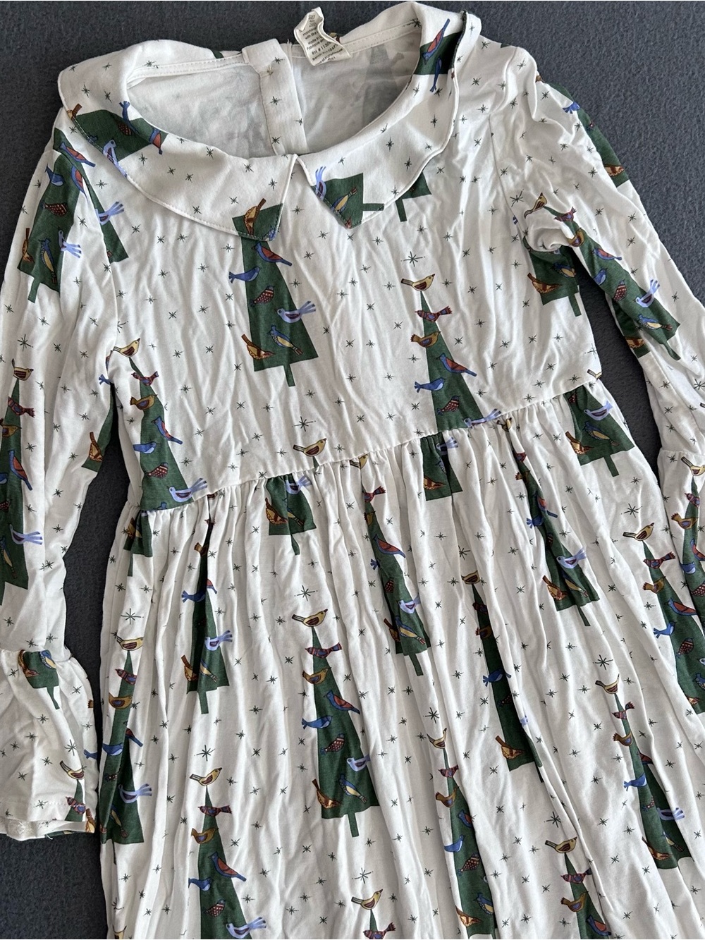 Kate Quinn Dress Size 5 Christmas Pine Tree Birds Peter Pan Collar